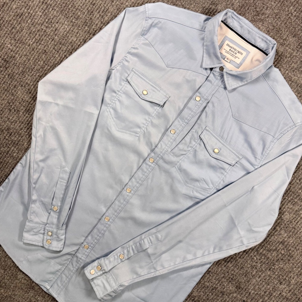 Diamond Cross Ranch Mens Western Snap Shirt Light Blue Performance Yoke Large